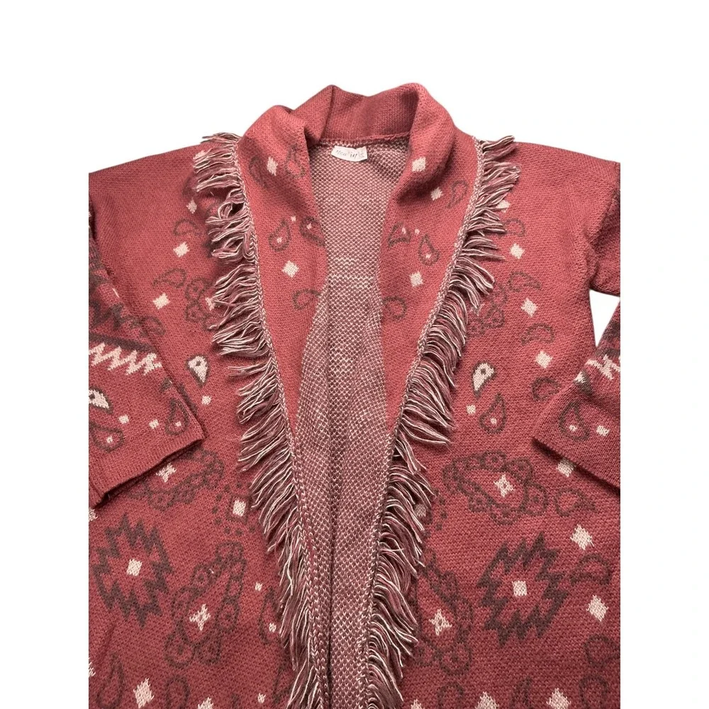 Womens Large Southwestern Fringe Open Front Cardigan Rust 12W2790N - Picture 4 of 16